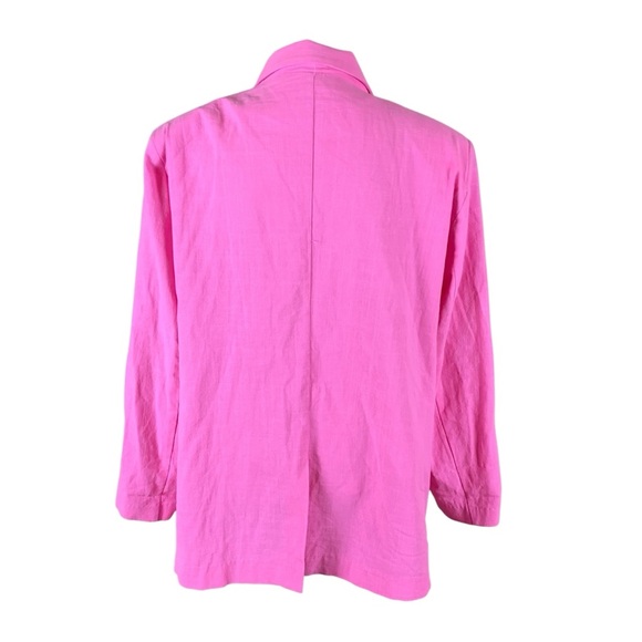 Storets Hot Pink Cotton Blazer S/M Oversized Lightweight Button Front Pockets - Picture 6 of 8